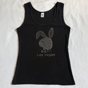 Black rhinestone playboy bunny tank top